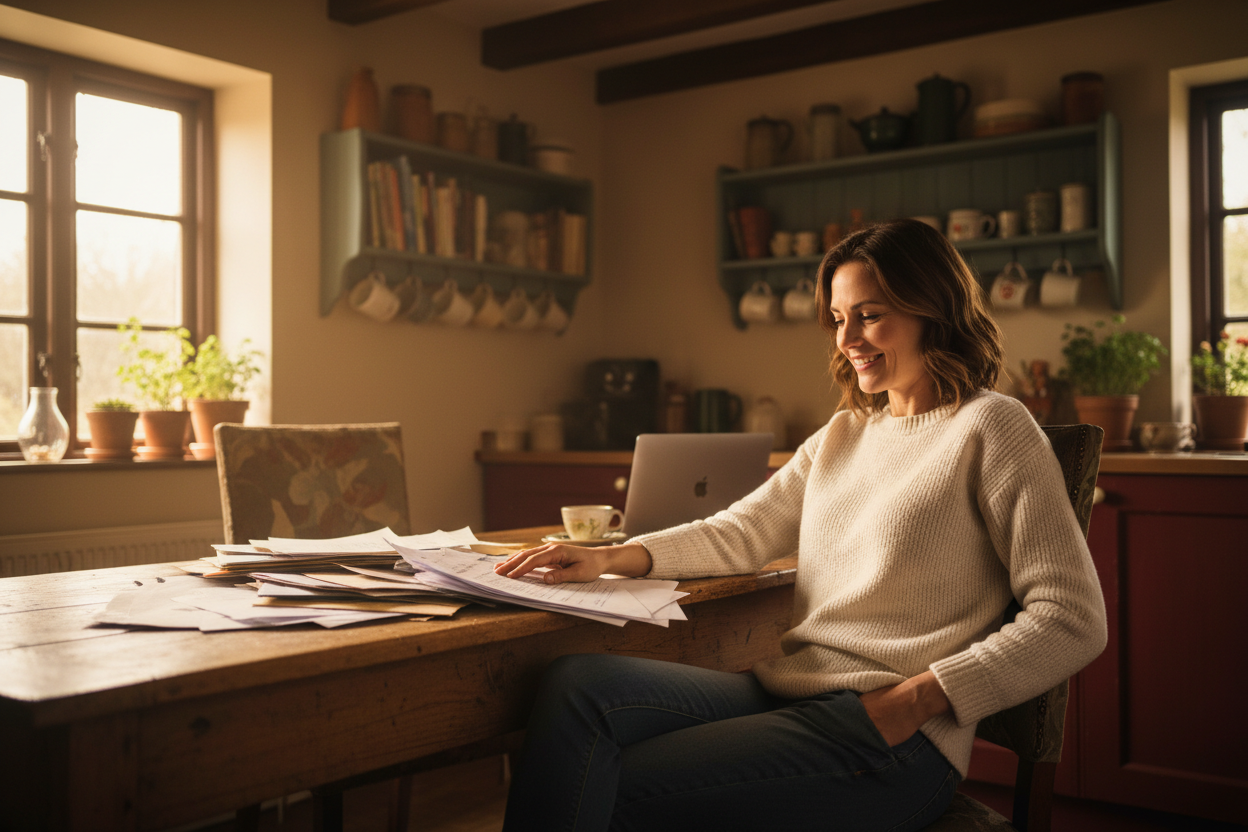 Relieved caregiver using NurseBuilt at home